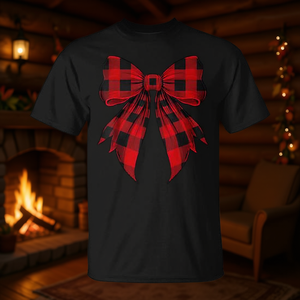 T-Shirt Coquette con Fiocco Rosso e Nero, Motivo Tartan a Quadri Buffalo, Prodotto Promozionale Premium - Product Image 3