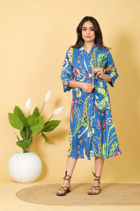 Bata de baño suave y cómoda con estampado Floral para mujer, bata larga de algodón 100% para ropa de playa de verano - Product Image 4