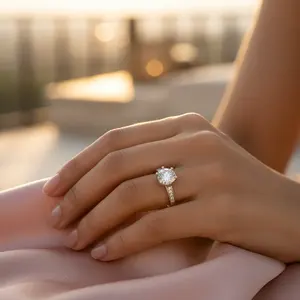 "Sparkling <b>Crystal</b> Solitaire Engagement <b>Ring</b> for Women with Cubic Zirconia" - Product Image 2