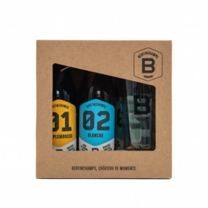 Bertinchamps Caja de regalo de cerveza de barril de 5x330ml Logotipo personalizado Sorteo promocional corporativo con 1 vaso para oficina VIP - Product Image 1