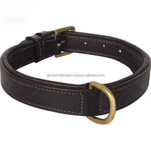 Nouveau design personnalisé de luxe collier de chien en cuir noir vache rembourrage doux cousu à l'intérieur et réglable boucle en laiton D anneau toutes tailles - Product Image 6