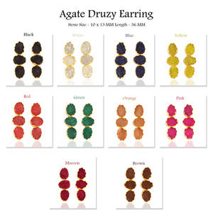 Estilo más lindo Aspecto caliente Forma de huevo Azúcar Rosa natural Druzy Chapado en oro Pendiente de gota Nuevos pendientes de moda para niñas - Product Image 3