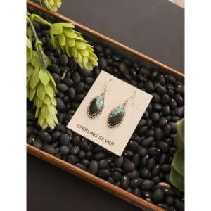 Navajo Handmade Drop <b>Earrings</b> <b>Black</b> Jack Turquoise & Sterling Silver <b>Dangle</b> Water Drop Shape for Gift - Product Image 3