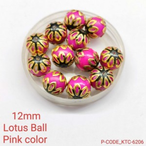 Cuentas de bola de loto de cristal rosa de 12mm con tapas doradas, cuentas de cristal redondas decorativas para fabricación de joyas, manualidades y accesorios festivos - Product Image 2