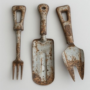 Outil de creusement d'ampoule en fer unique dans un vernis à patine détaillant artisanal parfait pour les travaux de jardinage et la décoration extérieure rustique - Product Image 1