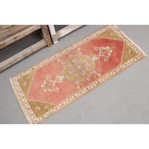 0.1x3.4 ft Vintage Turkish Rug, <b>Runner</b> Rug, <b>Red</b> Abstract Rug - Product Image 4