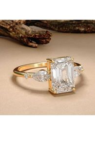 Anillos de compromiso de diamantes cultivados en laboratorio Real 14K oro amarillo corte esmeralda joyería de boda - Product Image 3