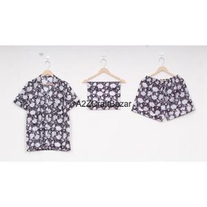 Elegante Conjunto de Pijama de Manga Corta con Cuello en V para Mujer, 100% Algodón Puro, Estampado Floral, Cierre con Cordón Ajustable - Product Image 1