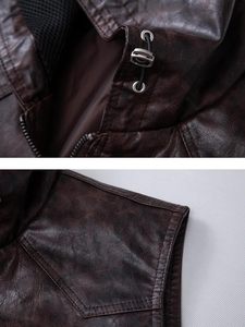 Chaleco con capucha de cuero genuino ATLANTIC a prueba de viento Venta caliente Diseño de invierno informal Cierre de cremallera en relieve No tejido liso - Product Image 5