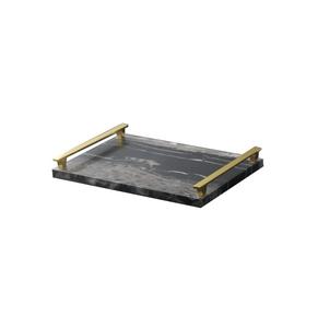 Último diseño de utensilios de cocina Decoración de mesa bandeja de mármol para servir comida forma redonda de calidad superior con asas de metal bandeja de mármol - Product Image 2