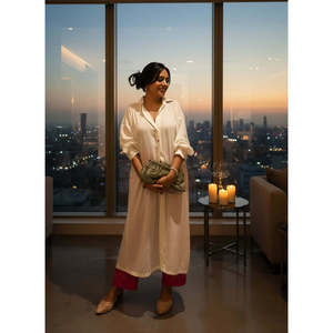 Camisa Larga de Popelina Color Marfil, Corte Holgado, Estilo Casual Vintage con Decoración de Botones, Talla XL, para Oficina o Uso Estacional - Product Image 3