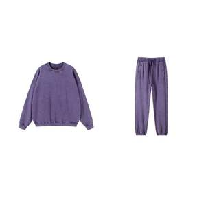 Conjunto de ropa de correr informal de invierno Unisex, chándal de lana de algodón 100% de Color personalizado, sudadera con cordón transpirable, pantalones para correr altos - Product Image 1