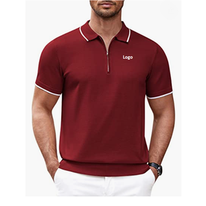 Polo de algodón con cremallera para hombre, camiseta informal de punto de manga corta, camisetas de corte clásico, directo de fábrica - Product Image 1