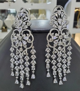 Moissanite Sterling Silver <b>Earring</b> Exclusive <b>Long</b> Faceted Diamond Moissanite Stood <b>Earring</b> Customized Jewelry Necklace - Product Image 1