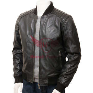 Blouson aviateur en cuir noir de qualité supérieure pour hommes, style baseball classique, torsadé moderne, cuir de mouton nappa matelassé cousu pour l'hiver - Product Image 1