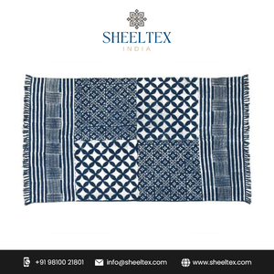 High Quality <b>Large</b> Cotton Block Printed Indigo Rug Modern Home/Prayer Use Reversible Non-Slip Medium Pile Factory-Priced Set - Product Image 2