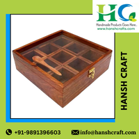 Boîte à épices en bois personnalisée OEM avec cuillère Boîte en bois massif faite à la main en bois à vendre par les exportateurs indiens