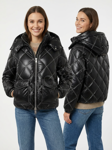 Vestes matelassées d'hiver sur mesure en gros, chaudes, rembourrées, fermeture éclair, poches avant, vêtements d'extérieur décontractés, vestes matelassées courtes - Product Image 2