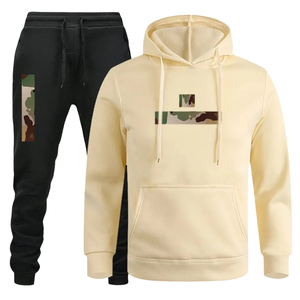 Ensemble de survêtement à capuche imprimé, patch camouflage, molleton de coton, deux pièces, sweat-shirt, jogging, tenue streetwear d'hiver, vente de mode - Product Image 1