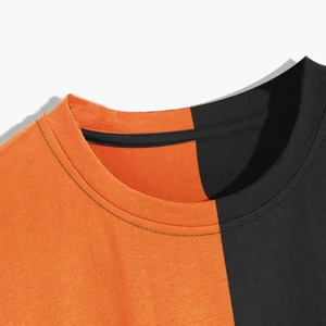 เสื้อยืดลำลองผู้ชายผ้าฝ้ายถักคุณภาพสูงผลิตจากโรงงาน 100% สีบล็อก แขนสั้น กันยับ แห้งเร็ว เป็นมิตรกับสิ่งแวดล้อม - Product Image 3