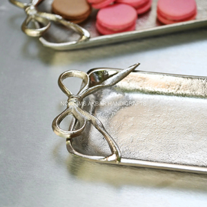 ถาดเงินพร้อมที่จับโบว์อลูมิเนียมหรูหราตกแต่งเสิร์ฟจานรับประทานอาหารงานแต่งงาน - Product Image 6