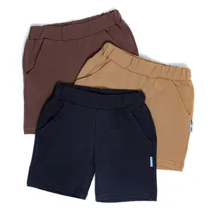 3种颜色通用儿童短裤，适合男孩和女孩天然纯棉透气面料
