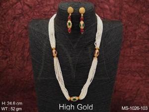 Beautiful High Gold Polish Long Ethnic <b>Beaded</b> Mala <b>Set</b> Antique Style Jewellery Ideal for Weddings Festivals and Party Wear - Product Image 5