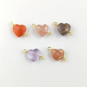 Double Bail Strawberry Quartz Gemstone Faceted Heart Connector Charms DIY Making Charms Jewelry - Product Image 4