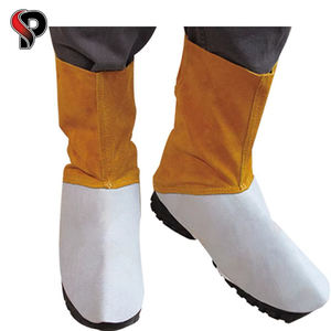Polainas de soldadura de la mejor calidad, resistente a la abrasión por calor, piel de vaca, cuero dividido, soldadura de trabajo, protector de pierna, cubierta de pie de soldadura - Product Image 5