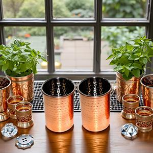 Hammered <b>Copper</b> Metal Mint Julep <b>Cup</b> Accessory Set of 2 Embossed Drinkware with Scant & Charm for Tea <b>Cups</b> & Saucers - Product Image 2