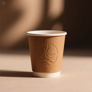 Taza de papel marrón ecológica con diseño en relieve blanco 16 oz 100 paquetes desechables y elegantes - Product Image 1