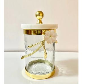 New Decorative Brass and Glass Gold Plated <b>Canister</b> With Marble Lid for Kitchen Decoration Tea & <b>Sugar</b> Storage <b>Canister</b> - Product Image 4