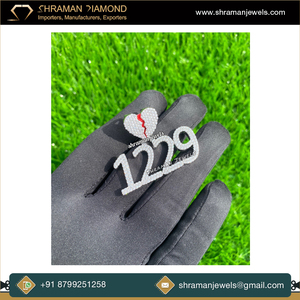 Tendance 925 argent personnalisé numéro commémoratif collier Bling lueur glacé Hip hop coeur brisé caution émail breloques bijoux fins pendentif - Product Image 6