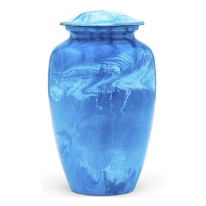 Urne funéraire classique en aluminium émaillé de haute qualité bleu océan pour adultes, fournitures funéraires, urne funéraire gravée pour la commémoration et le sépulture - Product Image 1