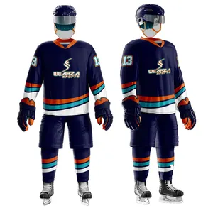 Neues Design 100% Polyester Sublimiertes Eishockey Custom Team ODM Services Sport bekleidung Günstige Eishockey uniformen