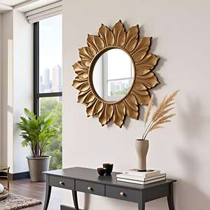 Espejo de Pared con Diseño de Girasol Vintage con Marco de Madera Dorada Envejecida, Espejo Decorativo Redondo para Sala de Estar o Dormitorio - Product Image 5