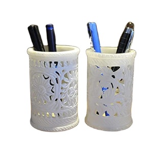 Hand Carved Marble Pen Holder Stand <b>Desktop</b> <b>Organizer</b> Storage High Quality at Cheap Price - Product Image 1