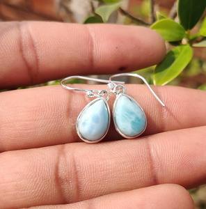 Larimar pierres précieuses boucles d'oreilles bijoux pour femmes argent Boho Style bijoux 925 argent Sterling tendance boucles d'oreilles faites à la main cadeau pour - Product Image 2