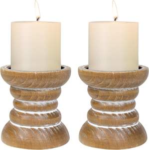 Handmade Wooden <b>Candle</b> Holders | Vintage Pillar <b>Candle</b> Stand <b>Set</b> | Rustic Home Decor - Product Image 6