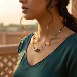 Women's Daily Wear Gold Plated <b>Beaded</b> <b>Necklace</b> Geometric-shaped Quartz Agate Opal and Jade with Geometric Pattern for Gifts - Product Image 1