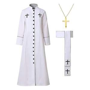 Achetez une robe liturgique noire avec bordure en dentelle, logo personnalisé, longueur légère, vêtement pour le clergé, pour les pères de l'église - Product Image 3