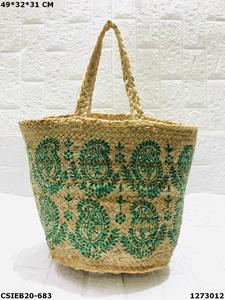 Bolsas hechas a mano de yute y algodón para mujer, bolso de playa multicolor de yute - Product Image 5