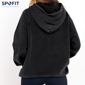 Mujeres en blanco moda Sun Faded Pullover ácido lavado con capucha sudaderas con capucha de las mujeres cordón francés Terry gota hombro Sudadera con capucha para niñas - Product Image 5