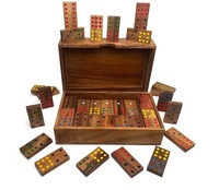 Ensemble de dominos en bois sculpté à la main en gros avec boîte rectangulaire en bois, couleur personnalisée, double six pour Pâques