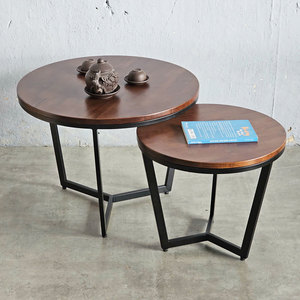 Industrial Style Double Round Rubber Wood Sofa <b>Table</b> with Iron Frame-<b>Office</b> Furniture TT68215 - Product Image 2