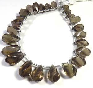 ลูกปัดพลอยควอทซ์สีน้ำตาลควันธรรมชาติ8เส้นบิดเป็นก้อนขนาด11-16มม. ลูกปัด Briolette แฟนซี25ชิ้น - Product Image 1