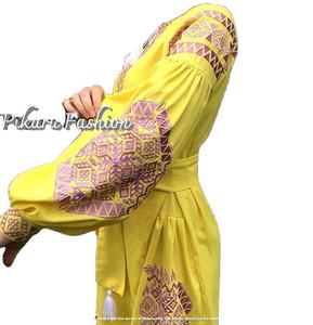 <b>Boho</b> Clothing Ukrainian Embroidery Designs Linen Dresses With Tassel Matching <b>Belt</b> Long Sleeve Maxi Dresses - Product Image 1