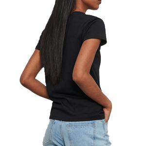 Camiseta de manga corta 100% de algodón para mujer, ropa básica lisa con estampado de logotipo personalizado en blanco, cuello redondo, de verano - Product Image 3