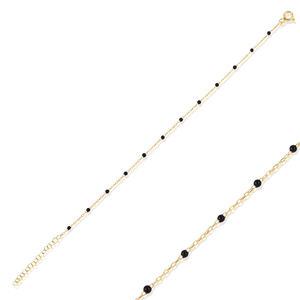 Pulsera de Cadena con Diseño de Esmalte Negro, Chapada en Rodio y Oro, Joyería Turca Hecha a Mano en Plata de Ley 925 - Product Image 1
