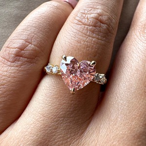 Certified <b>Heart</b> Shape <b>Pink</b> Color Lab Grown Diamond Engagement <b>Ring</b> In 14k Gold Five Stone <b>Ring</b> For Wedding Gift At Low Price - Product Image 2